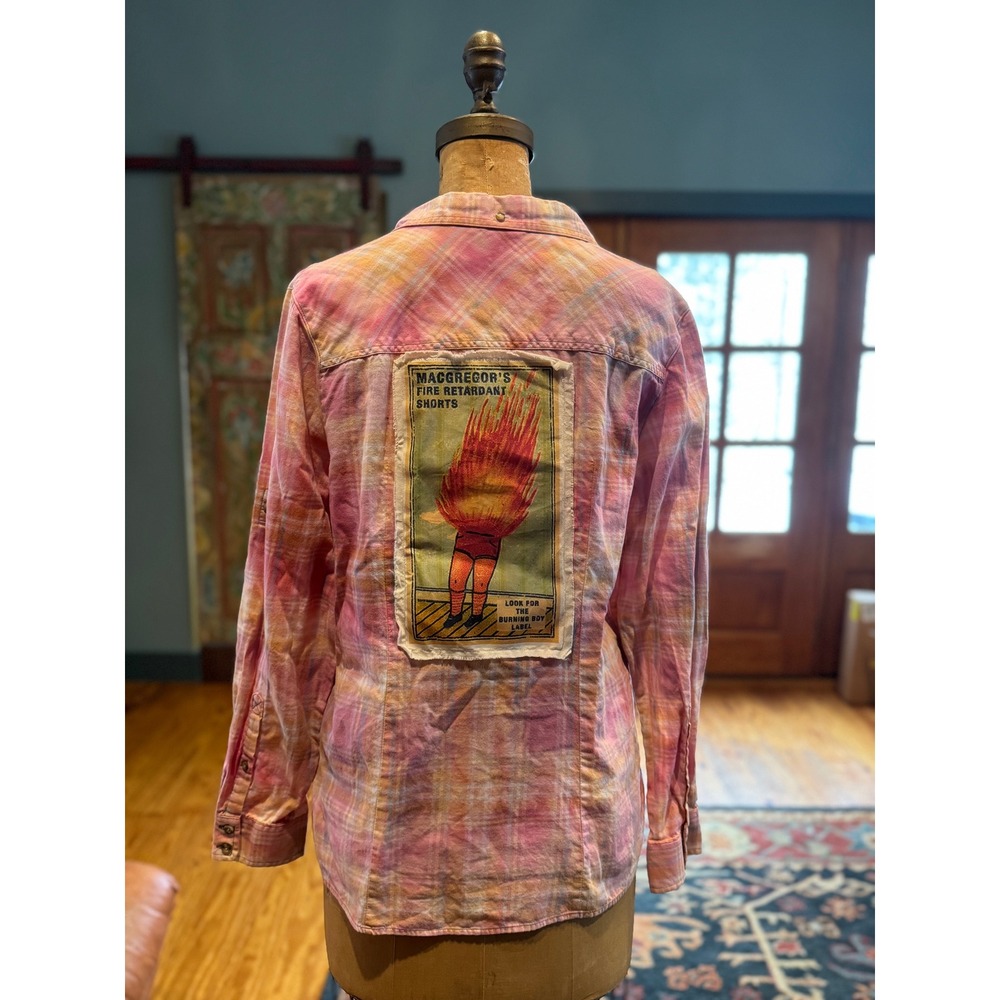 Women's Medium Plaid Shirt w/ Vintage "Pants on Fire" Patch - Picture 6 of 6